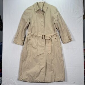 Maus & Hoffman Trench Coat Womens 12R Mens 40R Beige Belted 100%‎ Cotton Classic